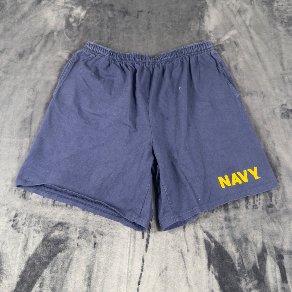 Soffe US Navy PT Shorts Mens 2XL Blue Cotton Graphic Athletic Loungewear